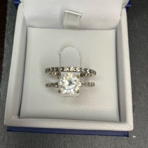 1ct round cut CZ wedding set in sterling silver 💎